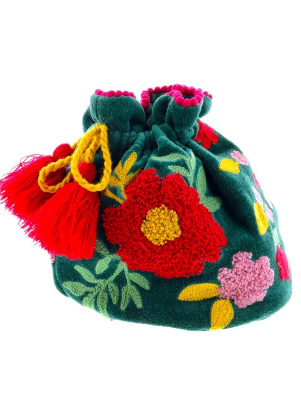 Jane Marie Embroidered Bloom Floral Velvet jewelry Pouch NEW Green